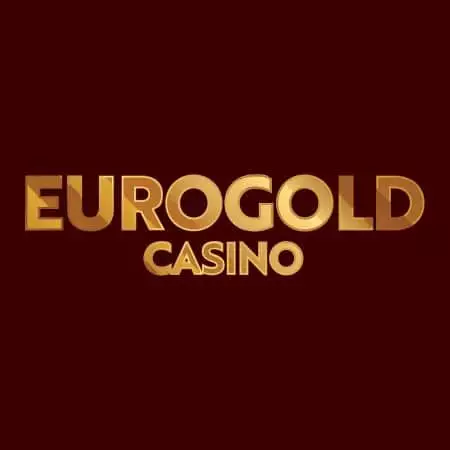 Logo Eurogold Casino zlatým písmom na tmavočervenom podklade